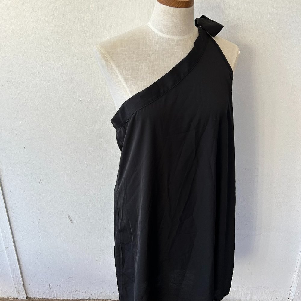 SHEIN Black One-Shoulder Bow Mini Dress